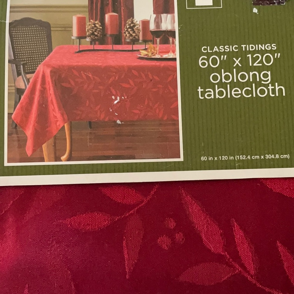 60X120” OBLONG BURGUNDY TABLE CLOTH OLIVE BRANCH
